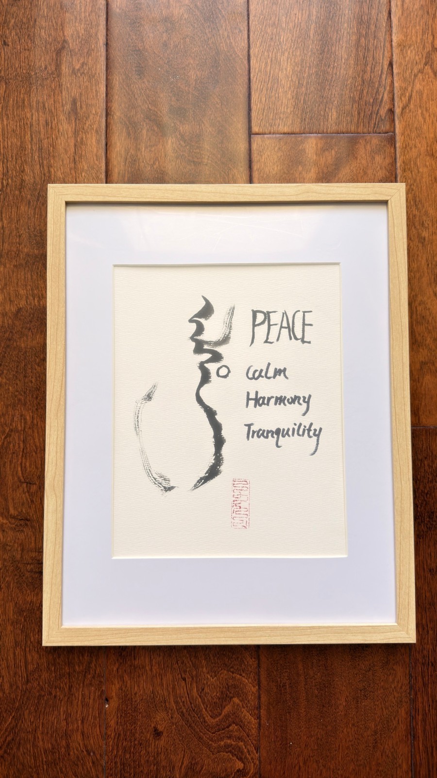 Original Framed 11x14 PEACE Calligraphy Wall Art Zen Gift Decor Ming Ye