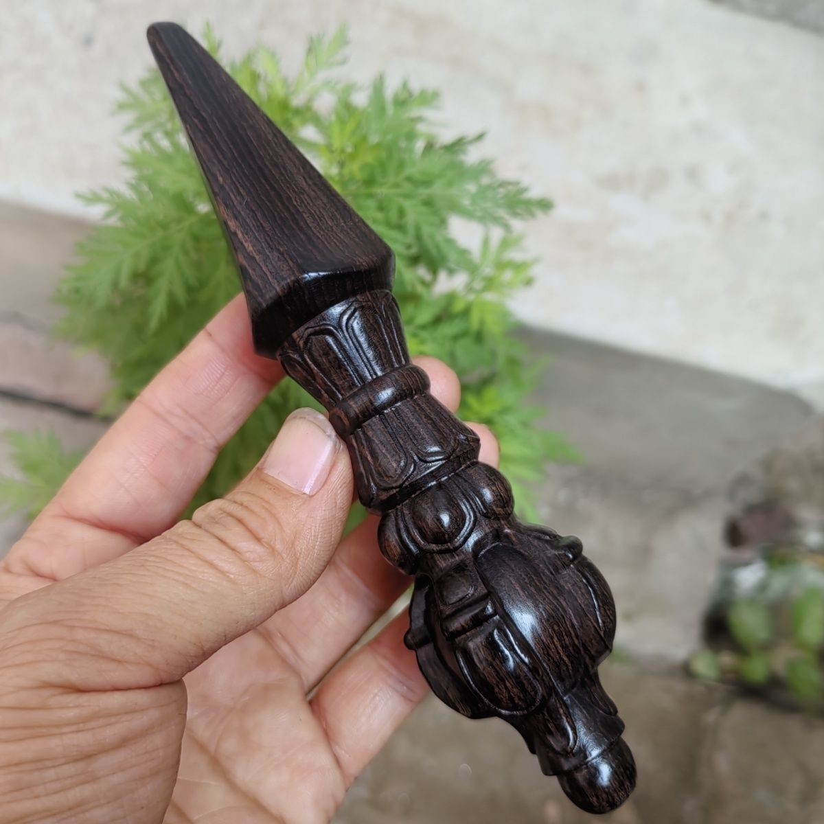 16cm Ebony Wood Vajra Ritual Tool Mahakala King Puba Tibetan Vajrayana Amulet