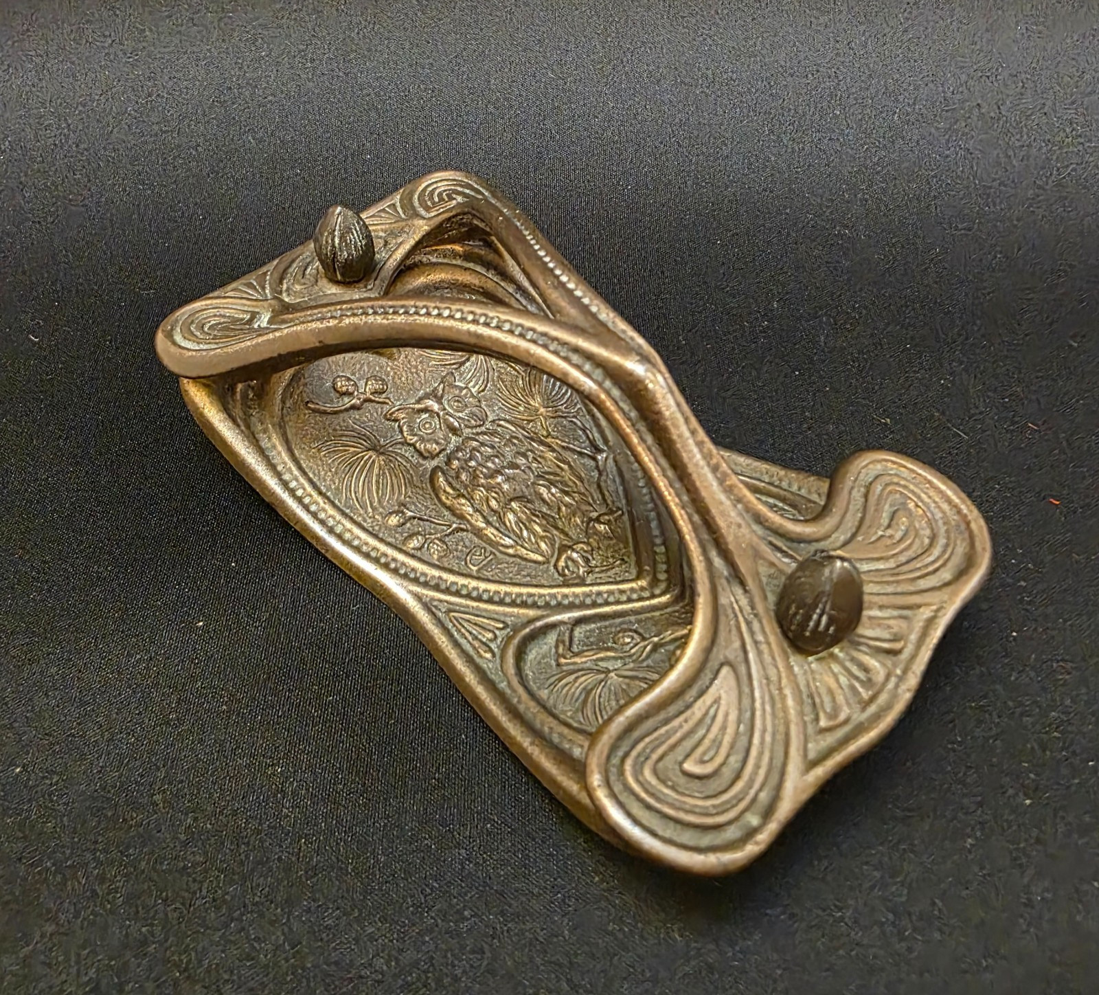 1900s WISE OWL ART NOUVEAU CURVED BRONZE 4 PART BRASS DESK BLOTTER antique