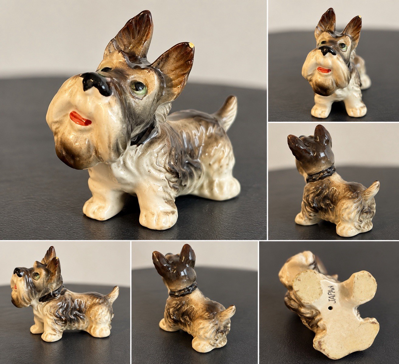 Vintage Japan Ceramic Schnauzer Terrier Dog Figurine Hand Painted 3.5” MCM