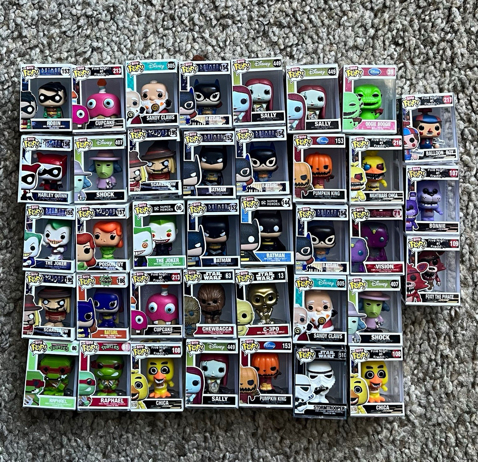 Funko Bitty Pop Lot, 38 Figurines, Mixed Themes, Star Wars, FNAF, Batman, & More