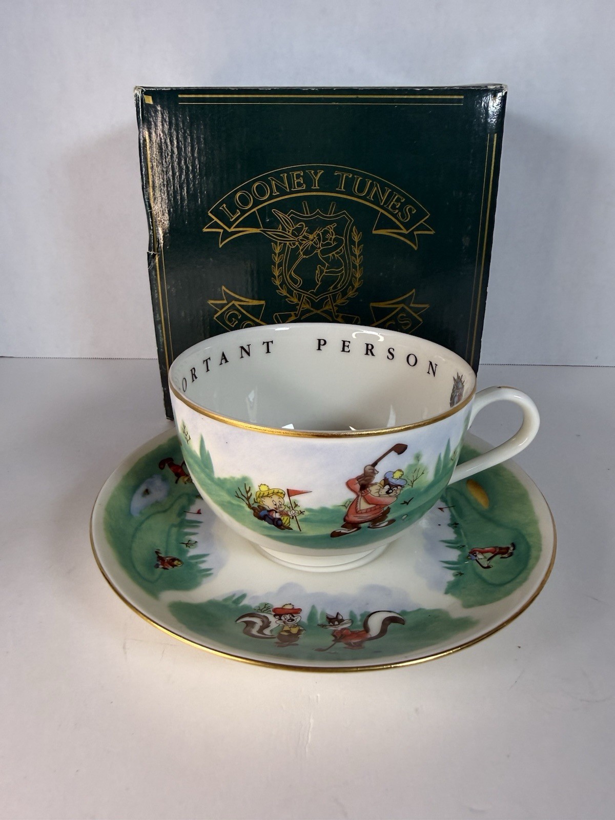 Vintage 1994 Warner Bros Studio Store Looney Tunes Golf Cup & Saucer Set NIB