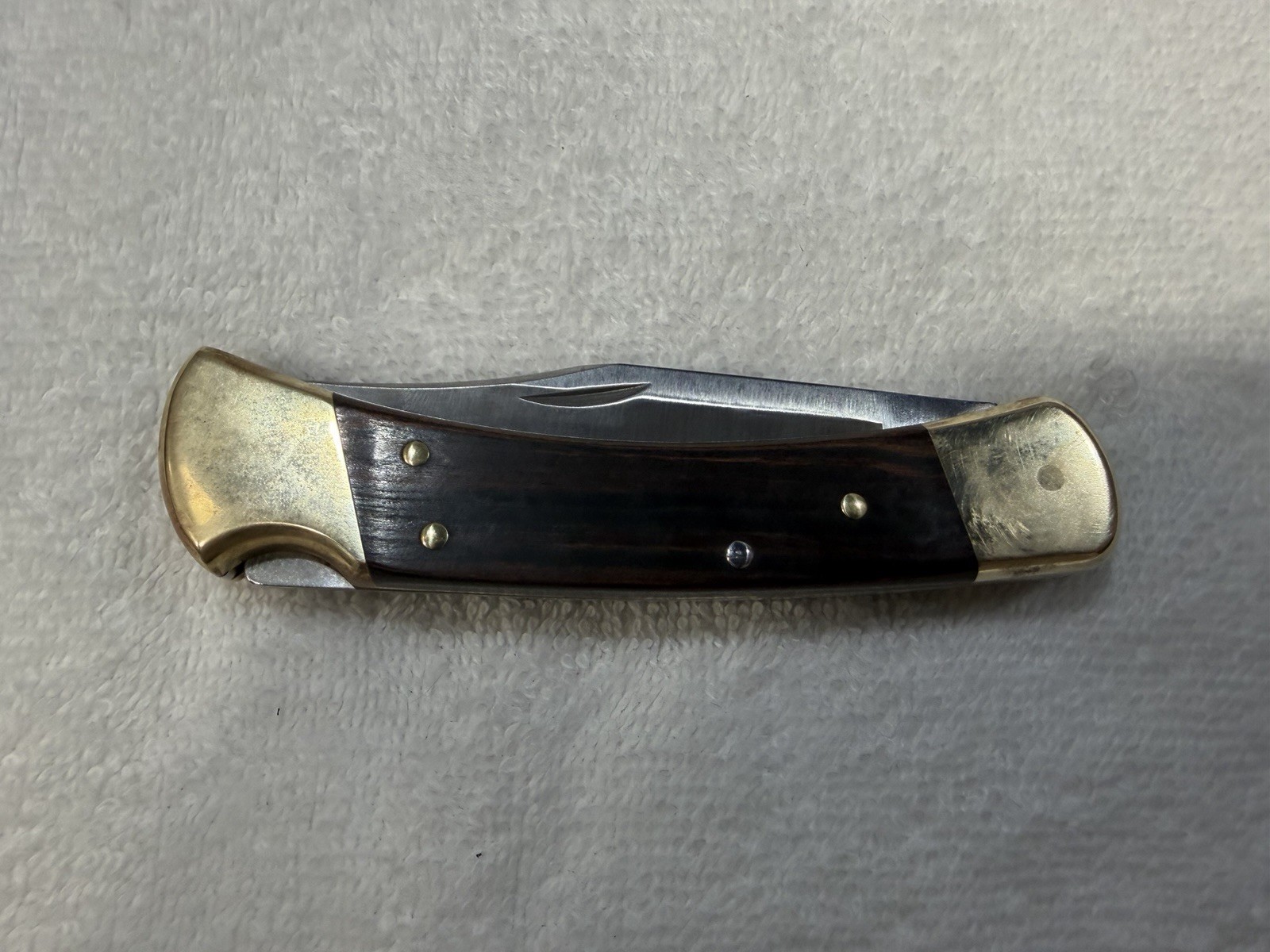Vintage Buck 110 T Lock Back Wood Handle Single Blade Pocket Knife With Sheath