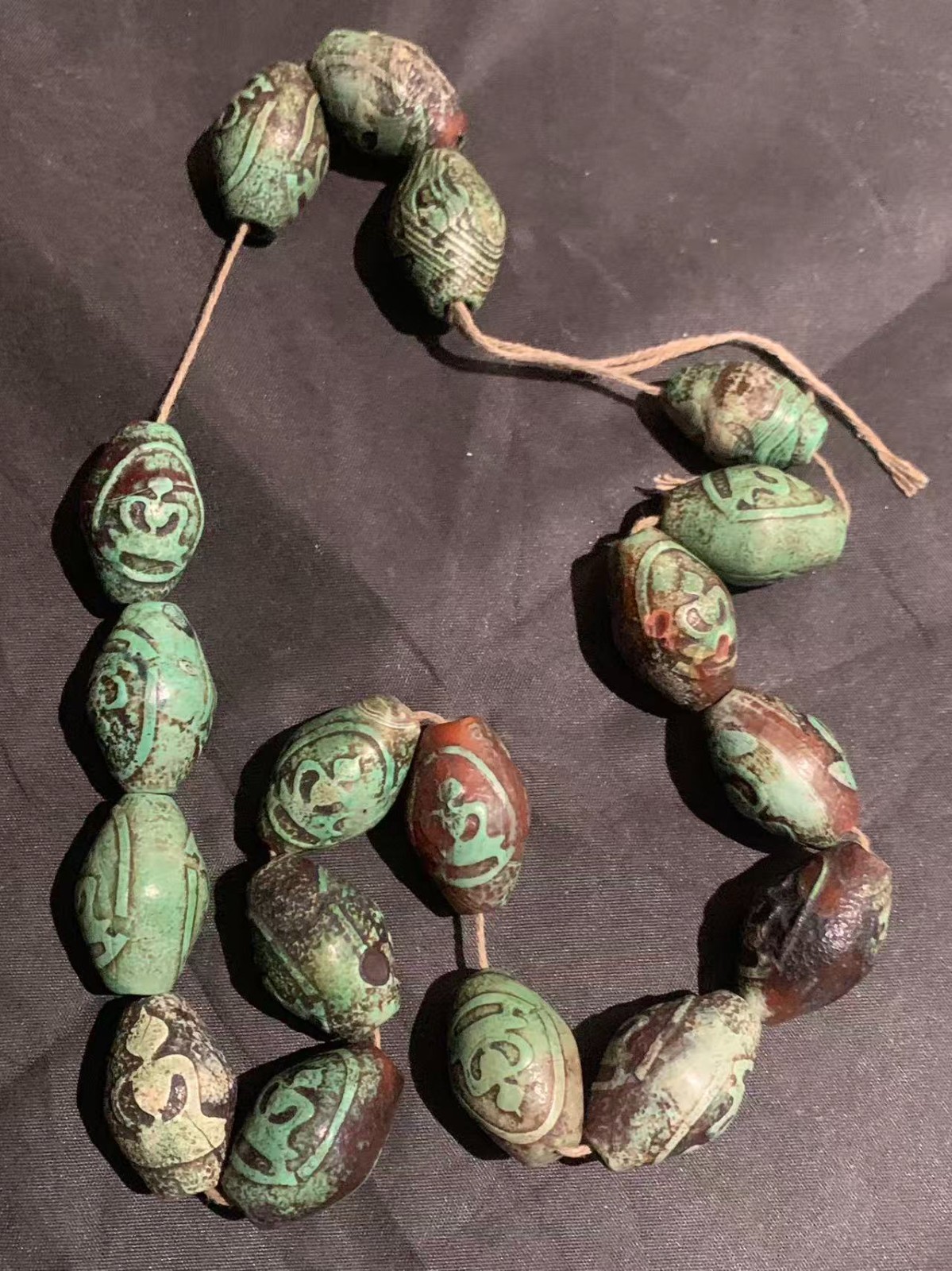 Wonderful Tibetan Old Natural Turquoise Agate Dzi *Buddha* Beads Short Necklace