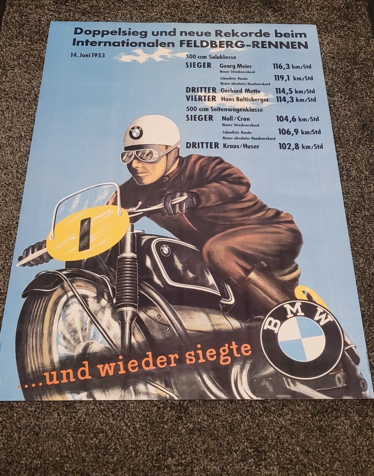 BMW Motorrad Vintage Poster Rare Feldberg Remen 1953 500cc A2 size quality repro
