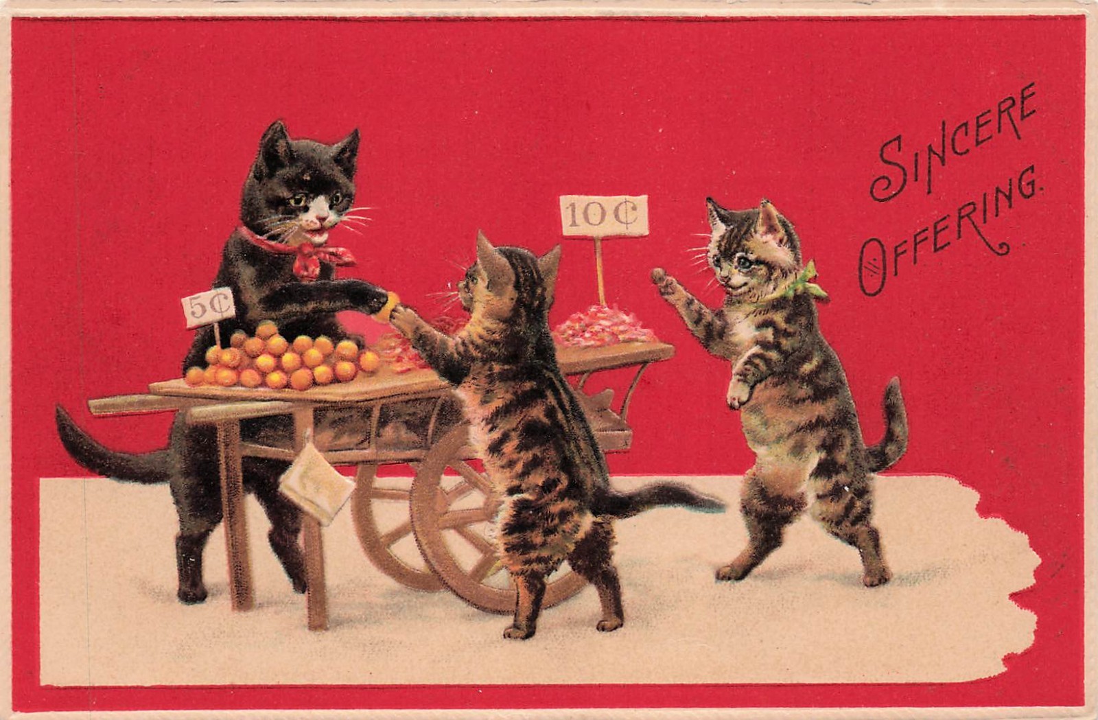 Anthropomorphic Tabby Kittens Cats Fantasy Embossed Vtg Postcard J11