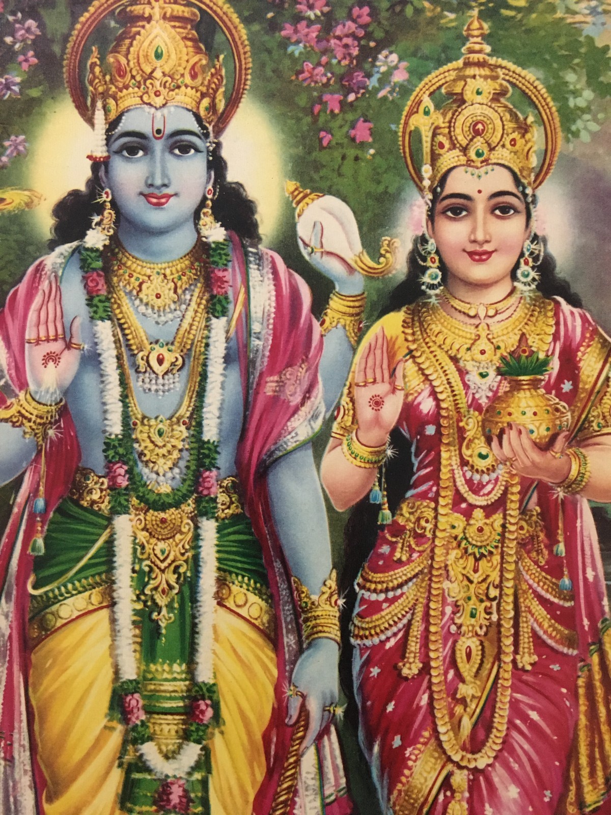 India 60's Print VISHNU LAKSHMI BLESSING. By M Ramalingkum 14in x 20in (15226)