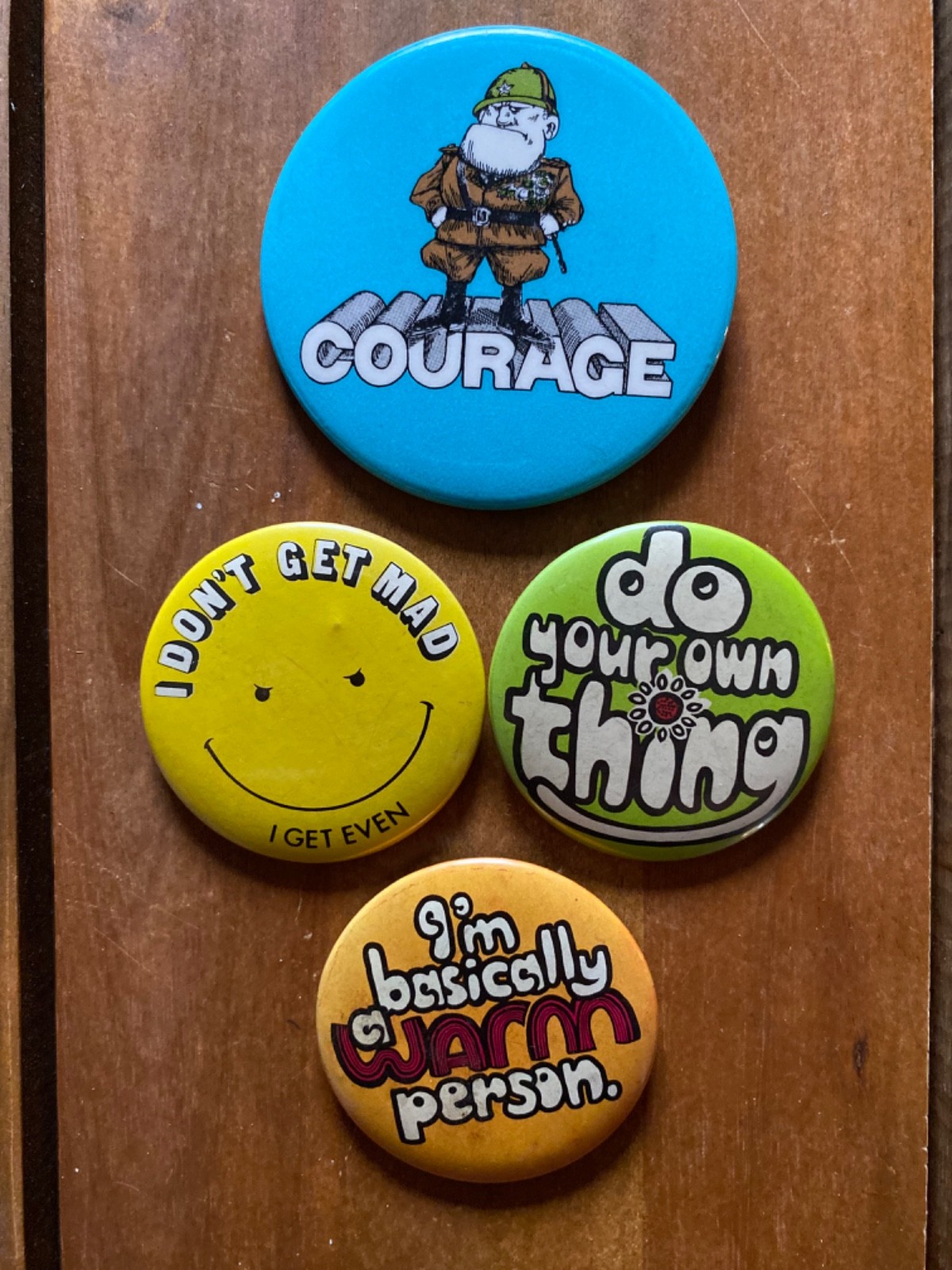 Vintage 1970s 80s Novelty Pinback Button Lot 4 Funny Slogan Smiley Retro