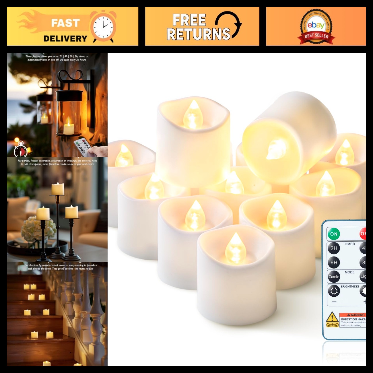 Homemory White Flameless LED Votive Tealight Candles & Timer Remote, 12Pack