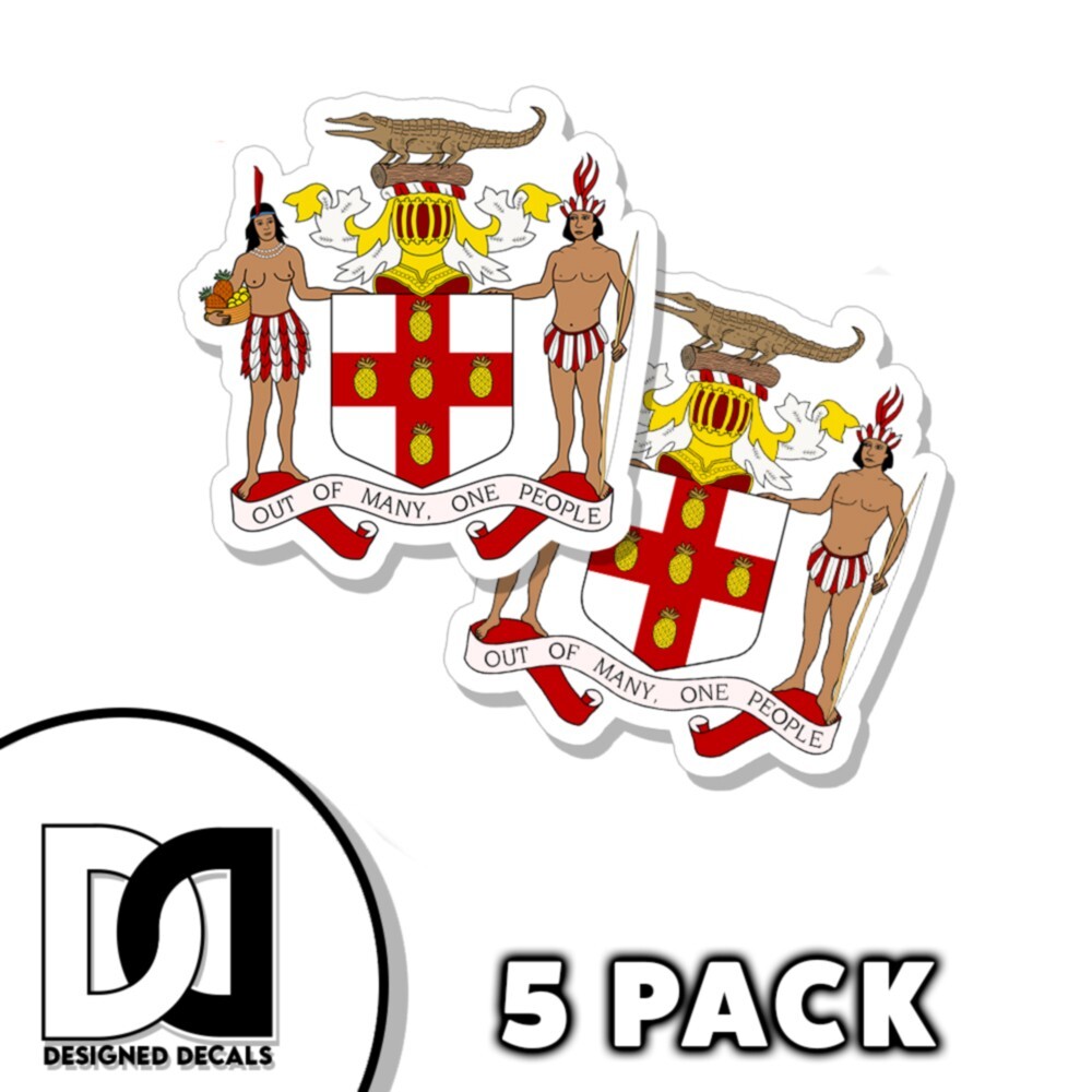 Jamaica Coat of Arms Sticker Self Adhesive 3 inch Jamaican flag Decals 5pk