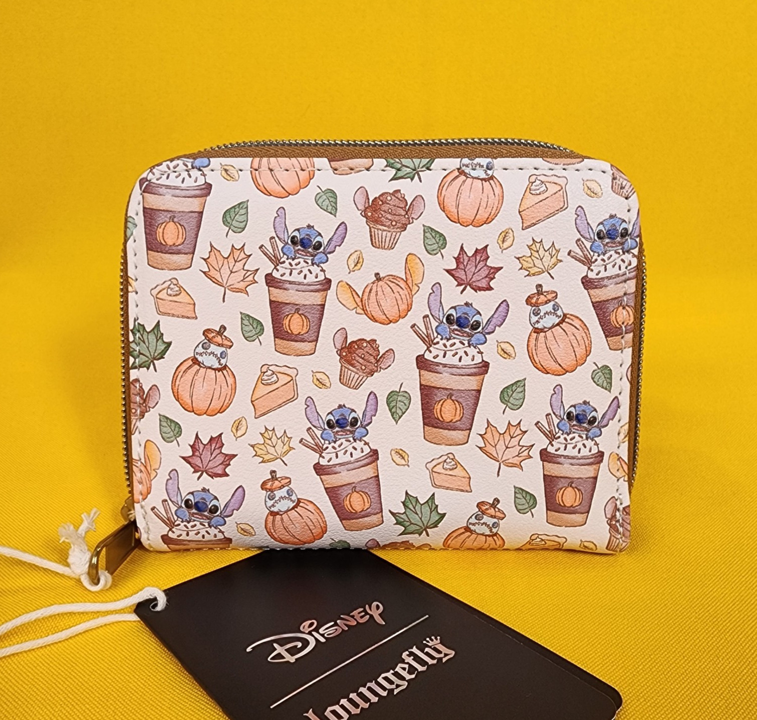 Loungefly Disney Lilo & Stitch Pumpkin Spice Latte Fall Leaf Zip Wallet NEW