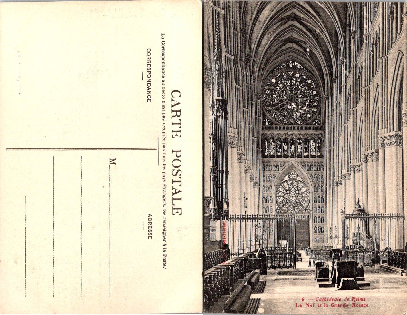 Reims Cathedral Postcard La Nef et la Grande Rosace Vintage France Unposted