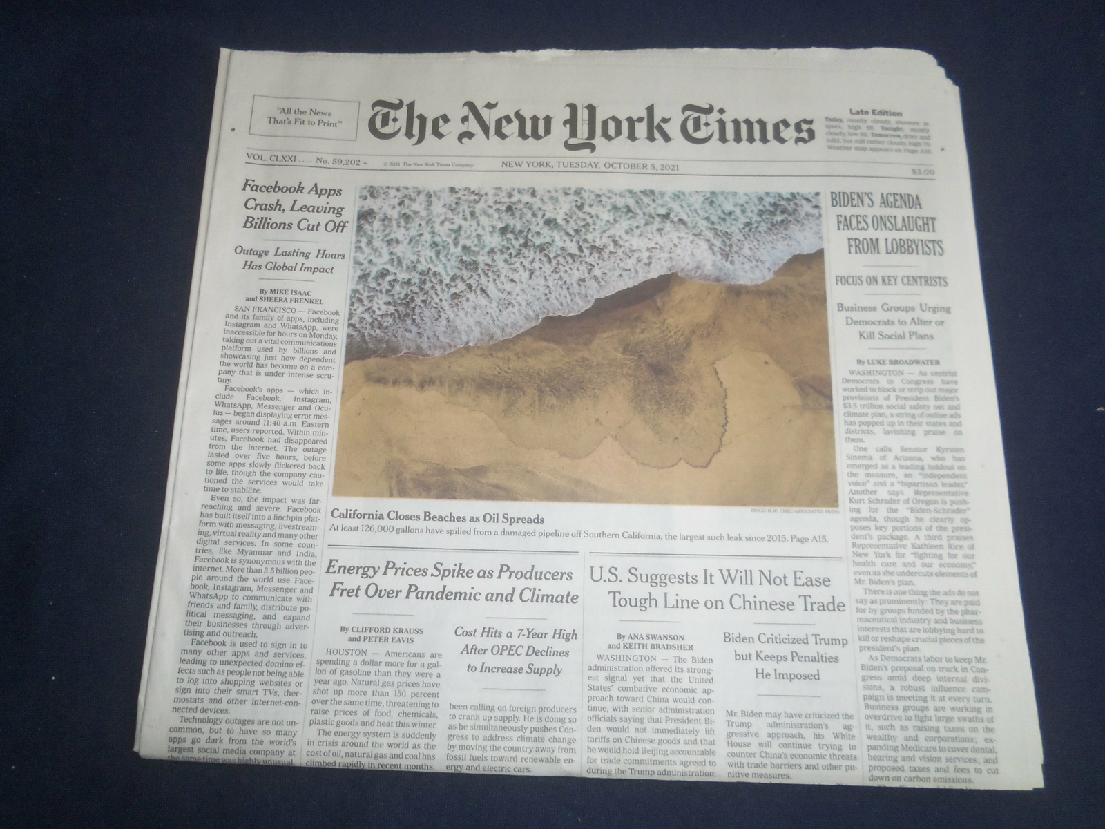2021 OCTOBER 5 NEW YORK TIMES - BIDEN\'S AGENDA FACES ONSLAUGHT FROM LOBBYISTS
