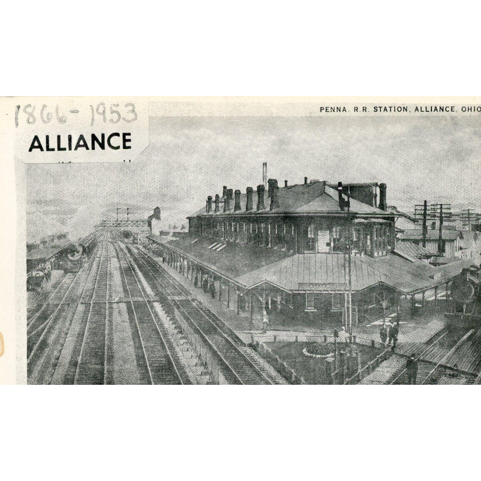 Postcard Antique Birdseye View of Penna Railroad Station, Alliance, OH. A9
