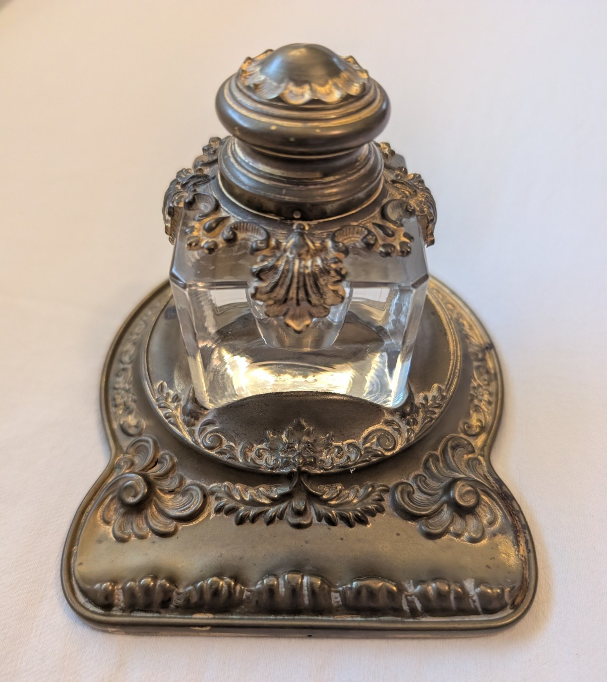 Antique 1899 Victorian Brass Glass Inkwell W Sch Co Hoboken NJ Desk Standish