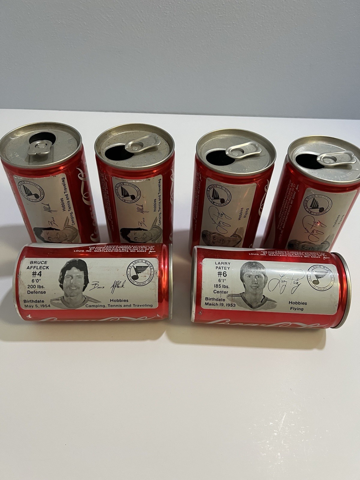 Vtg 1970's Coca Cola Cans Coke NHL Hockey St Louis Blues Patey, Affleck Lot of 6