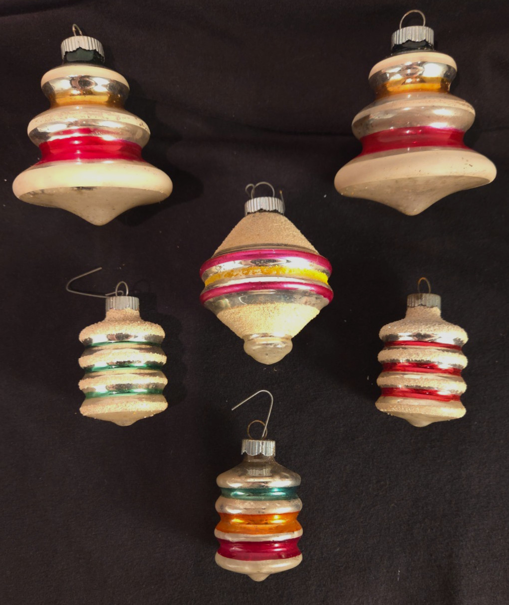 Lot VTG Glass TORNADO TREE UFO Mica DROP Christmas Ornaments Shiny Brite