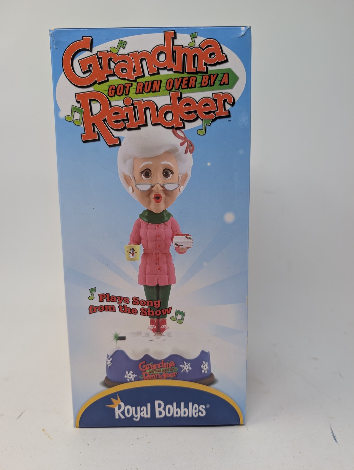 Royal Bobbles Grandma Got Run Over Reindeer Bobblehead With Sound Box Christmas