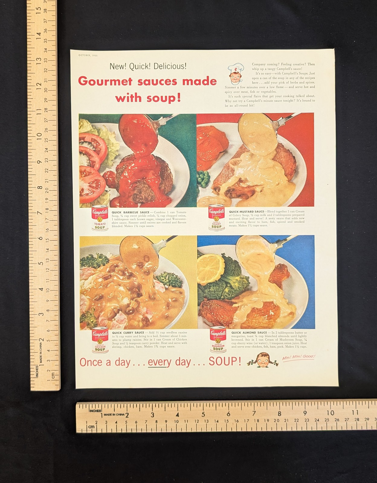 Vintage 1955 Campbell\'s Soup Color Print Ad Full Page 1950s Original Kitchen
