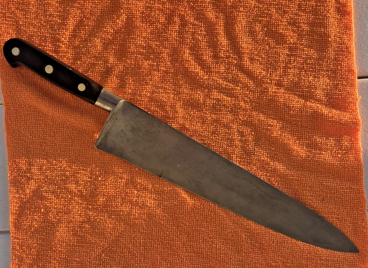 Vintage Sabatier 12” Carbon Steel Chef Knife France Forged Integral Bolster