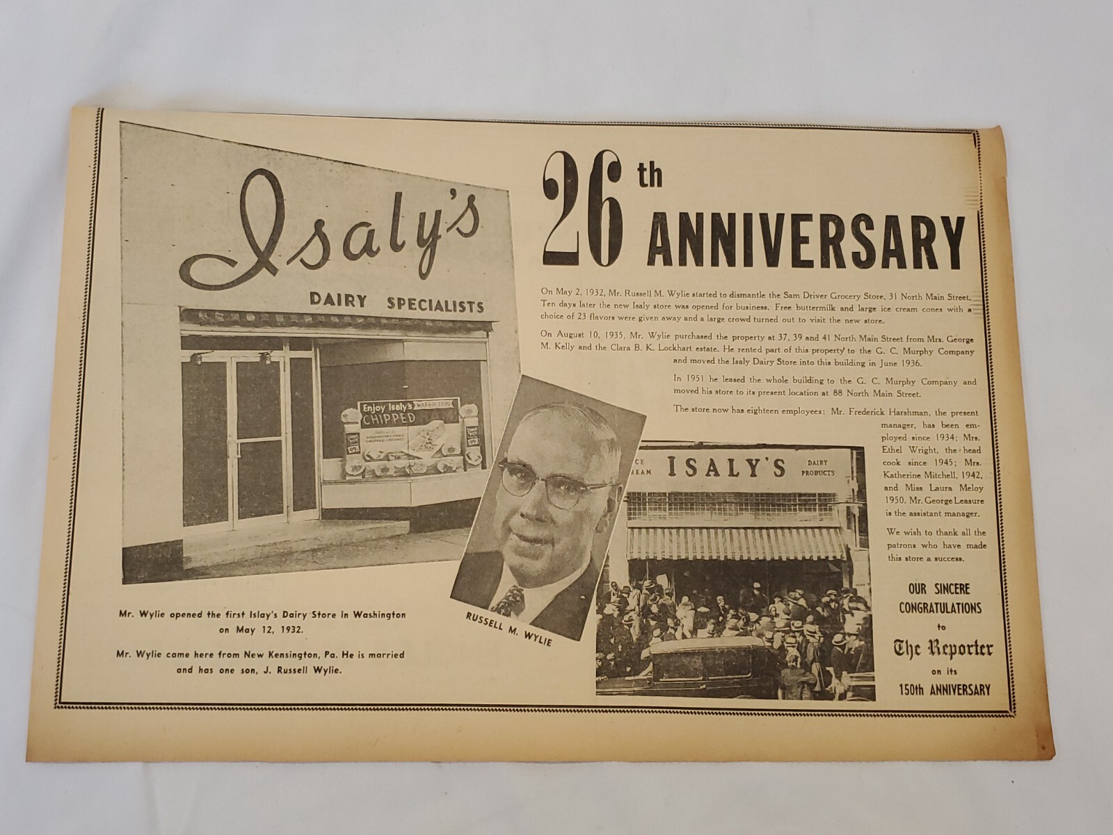 VINTAGE 1958 Isaly\'s Dairy 26th Anniversary Newspaper Advertisement