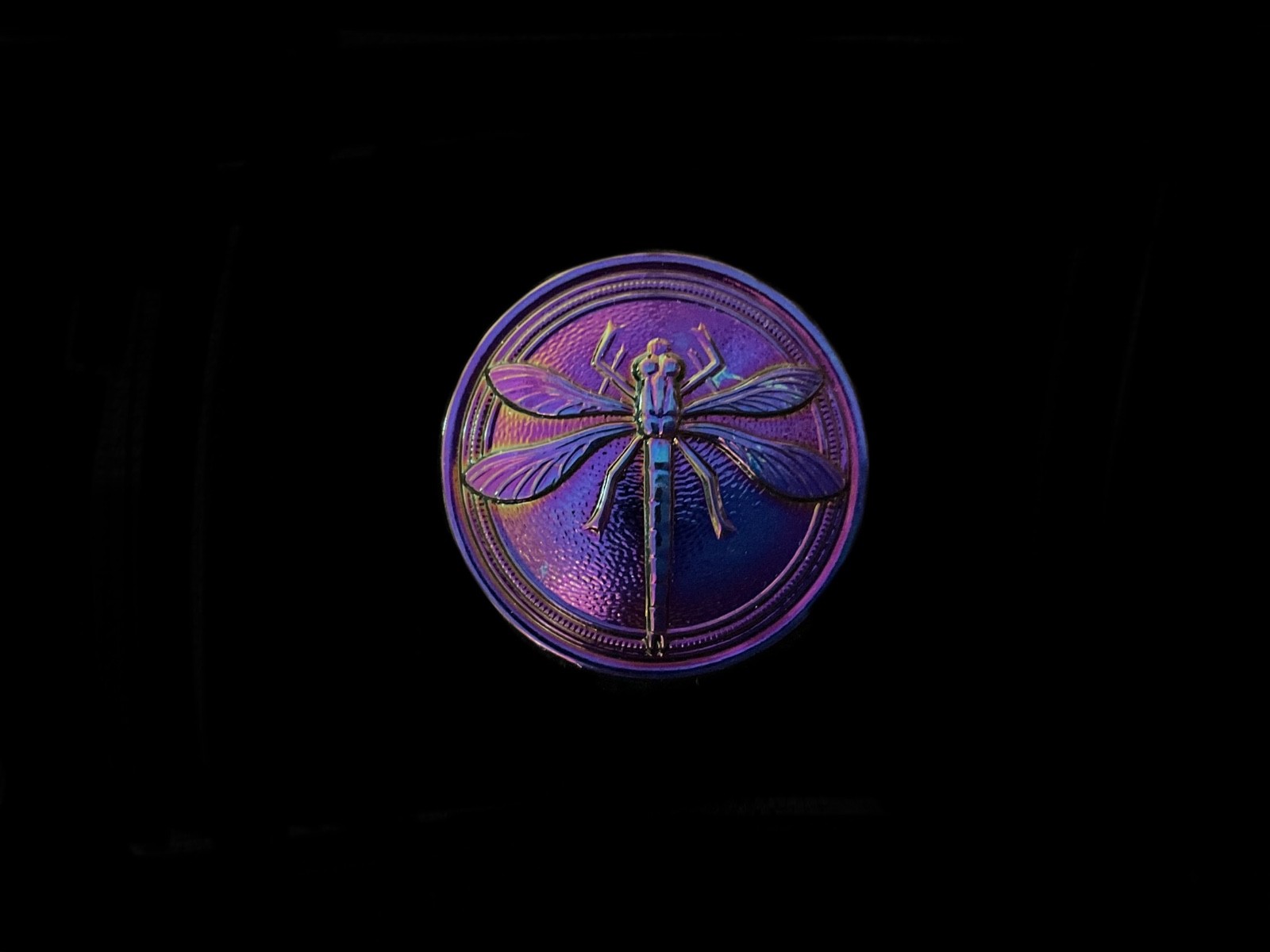32mm Czech Glass Black Button Metallic Purple AB Finish With Metal Shank