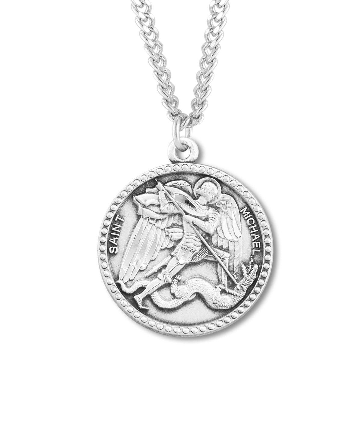 Men's 925 Sterling Silver Saint Michael Pendant Medal Necklace Made in U.S.A.