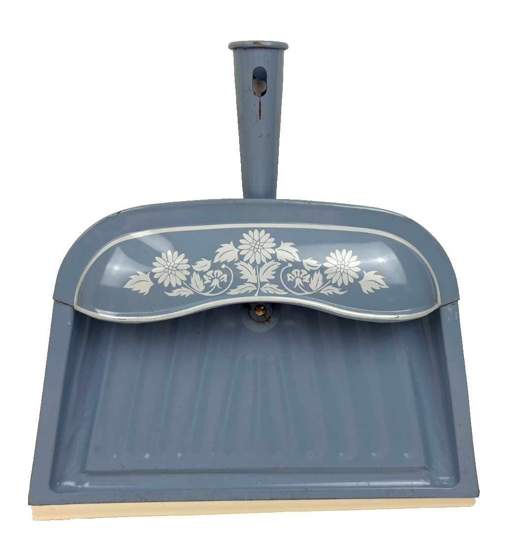 Vtg J V Reed Metal Dust Pan Light Blue & White Flowers Louisville KY Kmart USA
