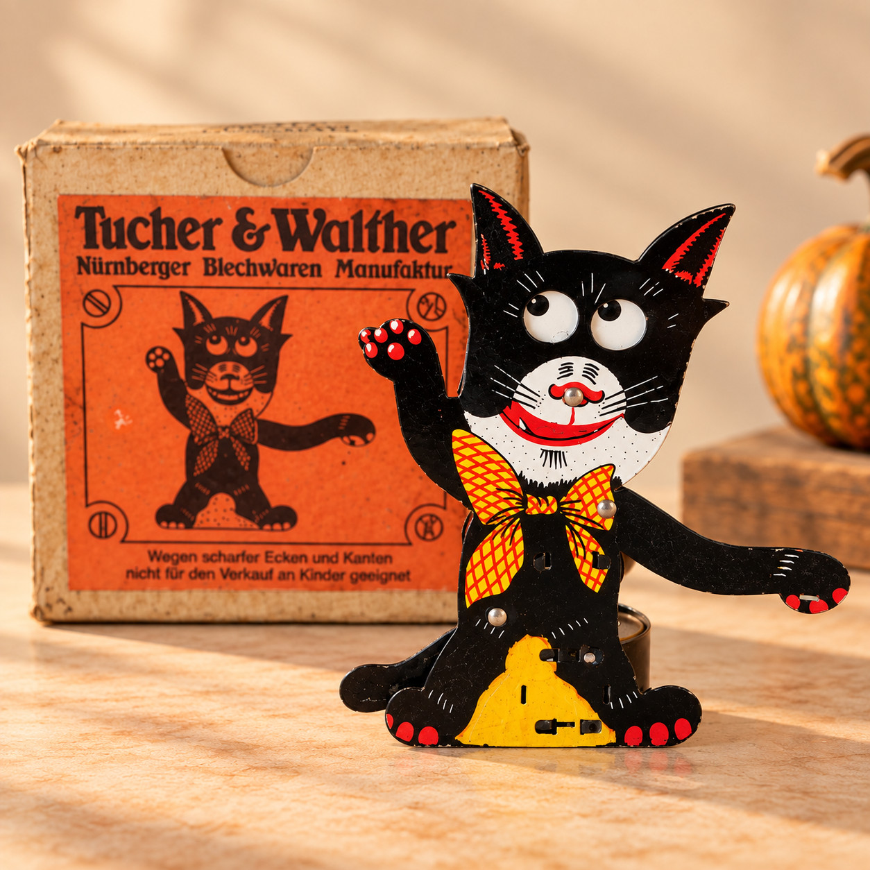 Vintage Halloween Black Cat Tucher & Walther Felix Der Rater Tin Toy Germany