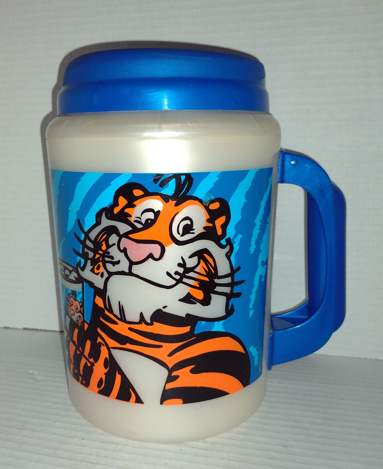 Vintage RARE BLUE Exxon Tiger Thermos Mug  Insulated Cup 1980s