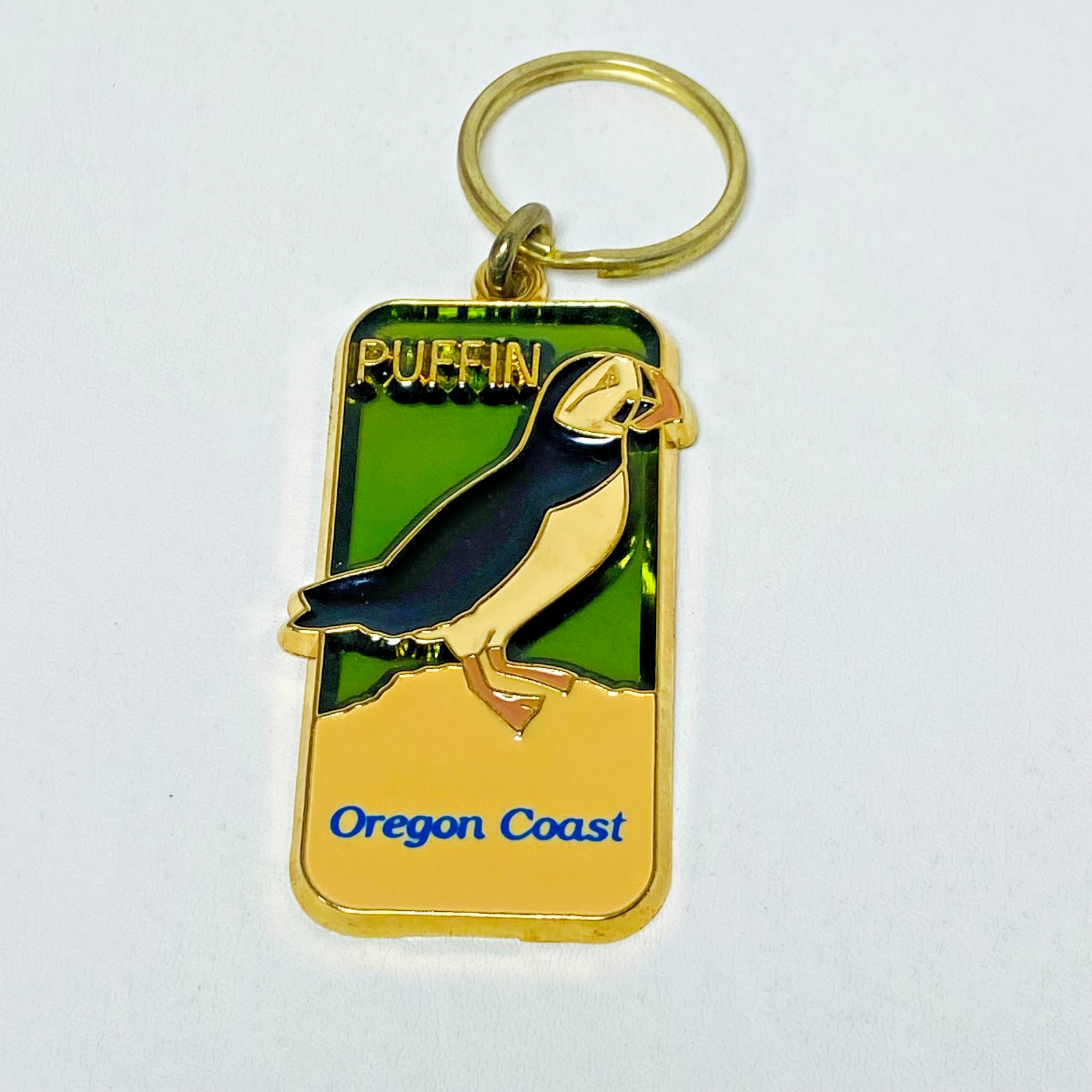 Vintage 70s 80s Oregon Coast Puffin Bird Key Chain Souvenir Metal Plastic VG