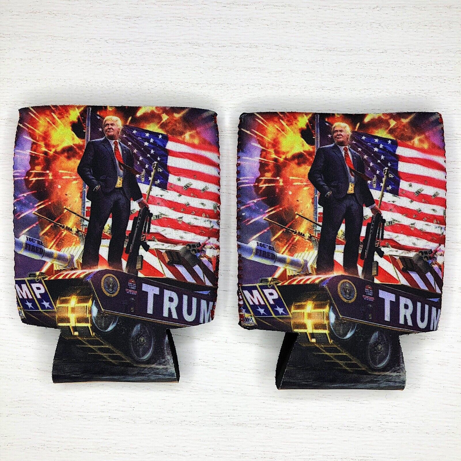 2 Donald TRUMP Fan Beer Can Cooler Coozie Koozie USA Flag MAGA Gift QTY 2