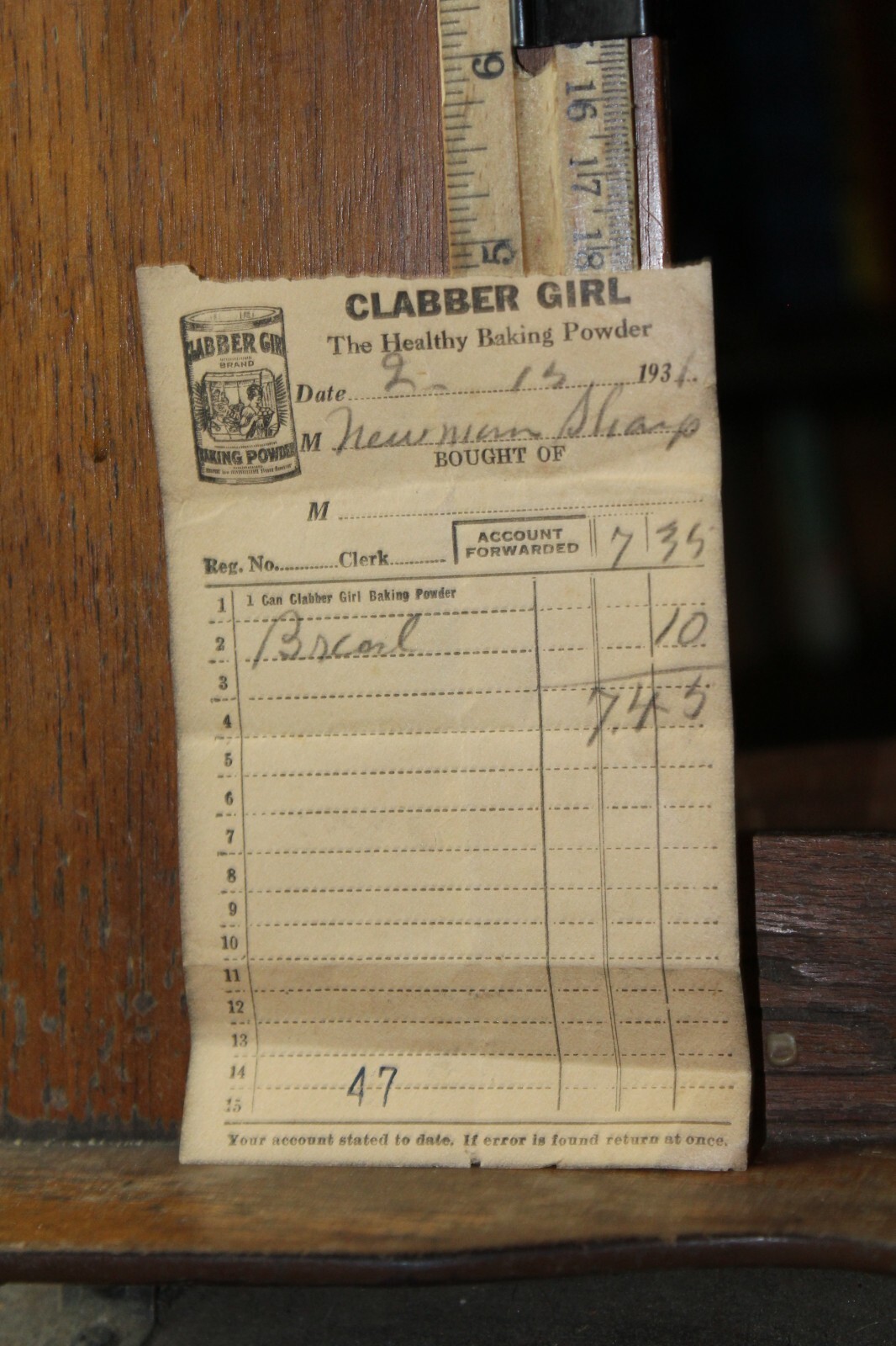 Antique 1931 Receipt Clabber Girl Baking Powder