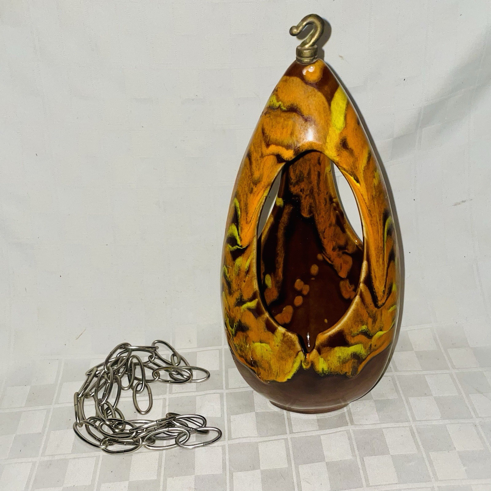 VINTAGE MCM HANGING ASHTRAY CERAMIC DRIP GLAZE ATOMIC CALIFORNIA ORIGINALS