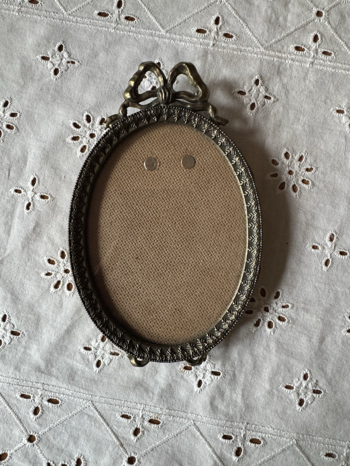 Vintage Italian Brass Oval Picture Frame Ribbon Bow on Top Made in Italy 3