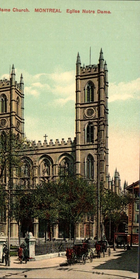 Montreal - Notre Dame Church twin towers - Antique Postcard - circa 1910