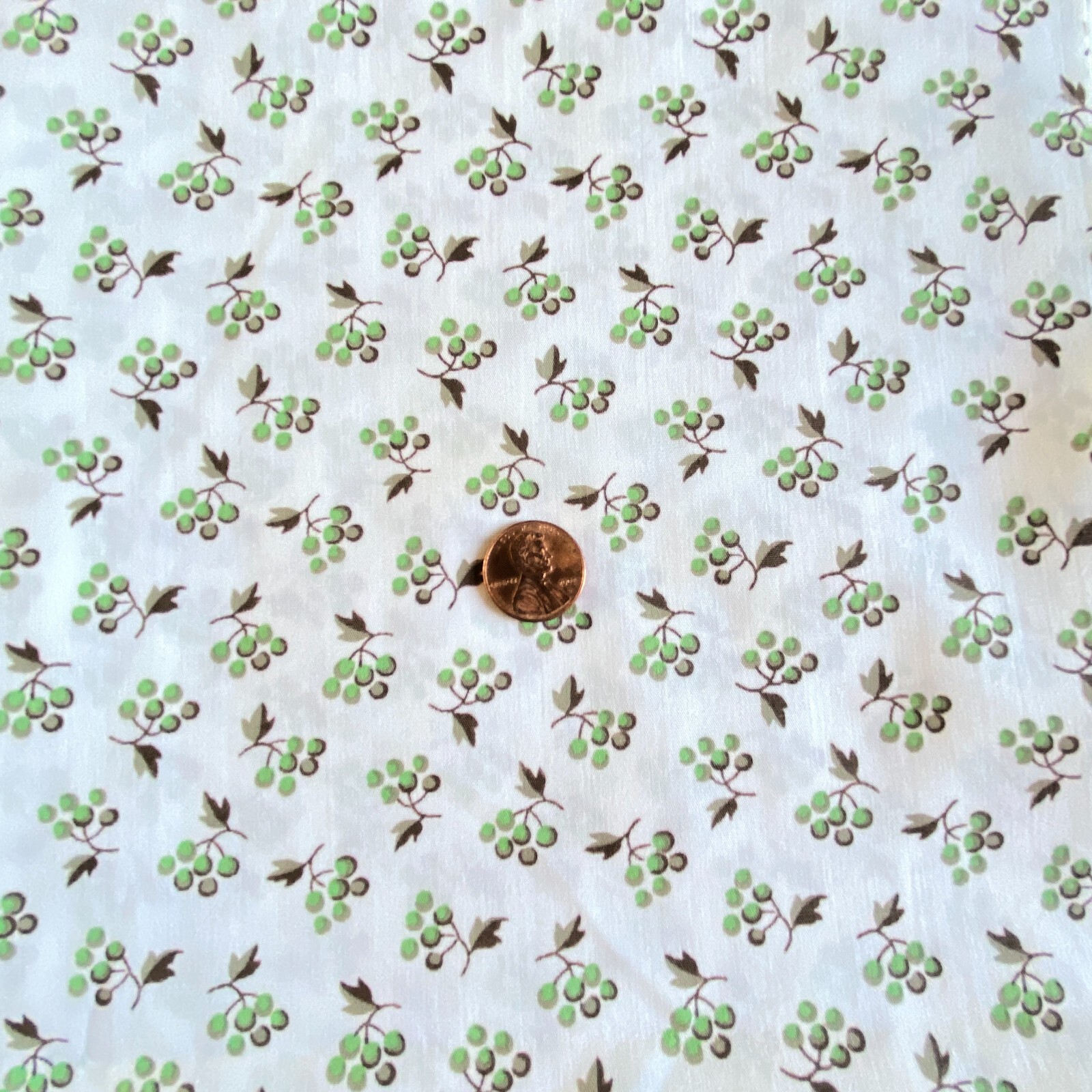 BTY 1950s Micro Print Berries Fabric Green White Cotton