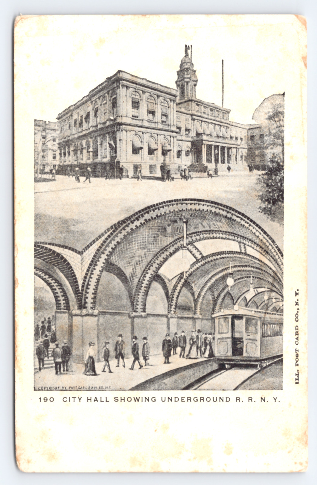 c1905 City Hall & Subway Postcard New York NY Manhattan Underground R.R. Station