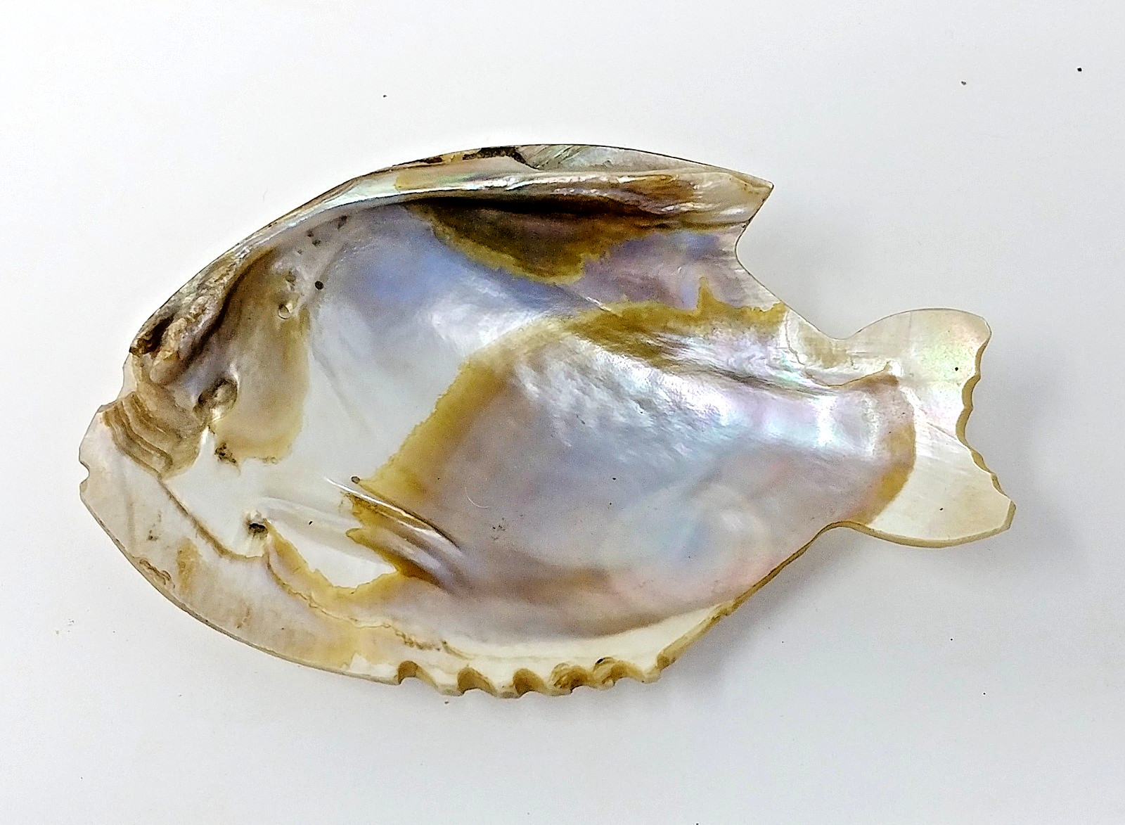 Vintage Carved Mother of Pearl Fish Dish Catchall Caviar Tray Iridescent Shell