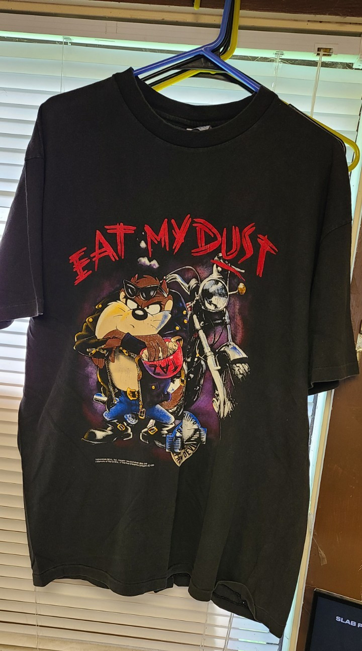 Vintage 1992 Tasmanian Devil TAZ Eat My Dust Rebel Rider Motorcycle XL T-Shirt