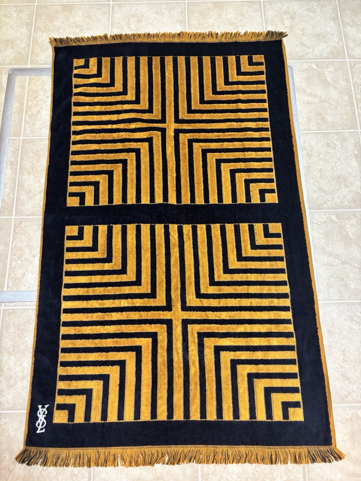 Vintage 1970s YSL Yves Saint Laurent Fieldcrest Towels Navy Blue Gold Bath Wash