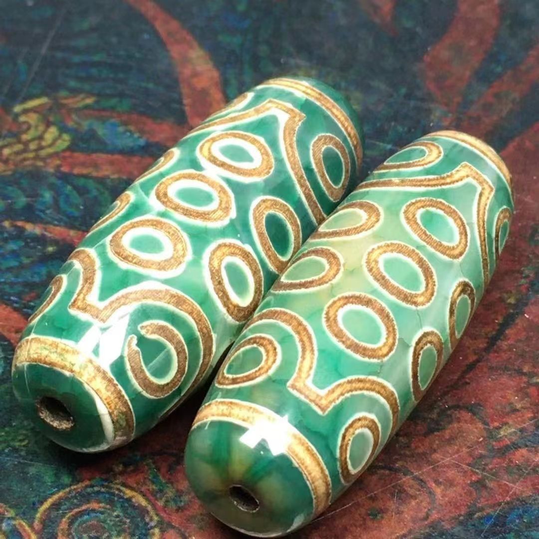 2PC Tibetan 21 Eye Dzi Beads Set Old Agate Raw Stone Loose Beads