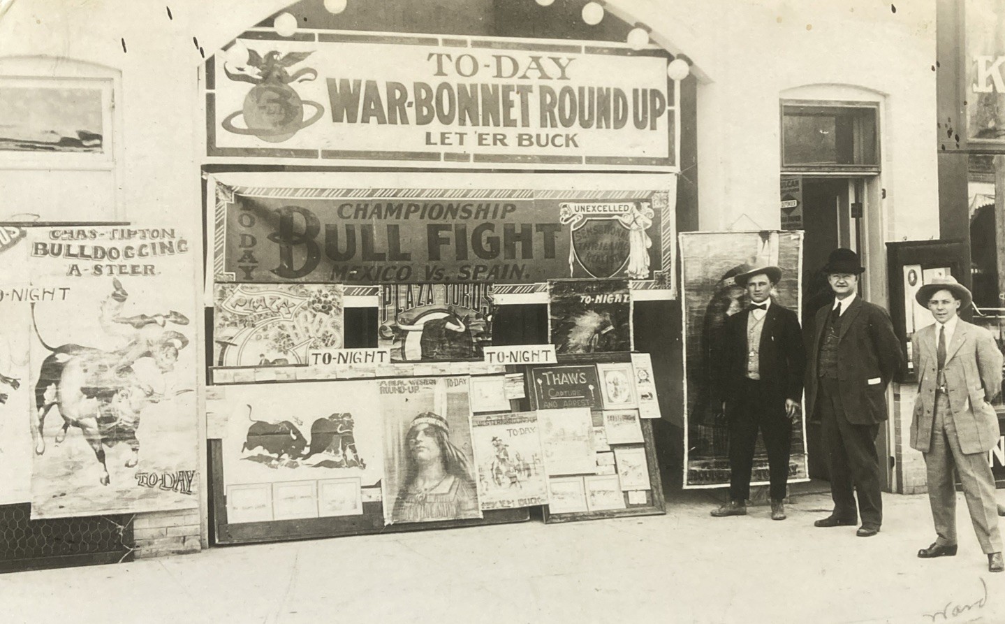 RPPC War Bonnet Round Up & Bullfight Idaho Western Signs Rodeo 