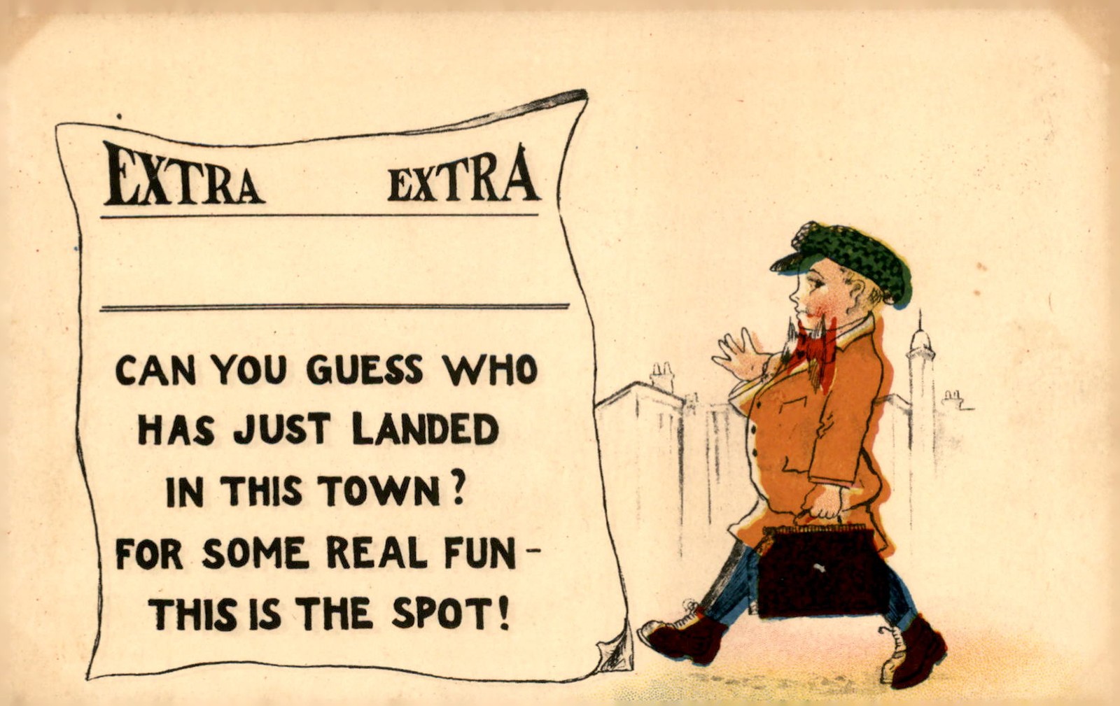 Mystery Visitor Arrives in Town for Fun Postcard