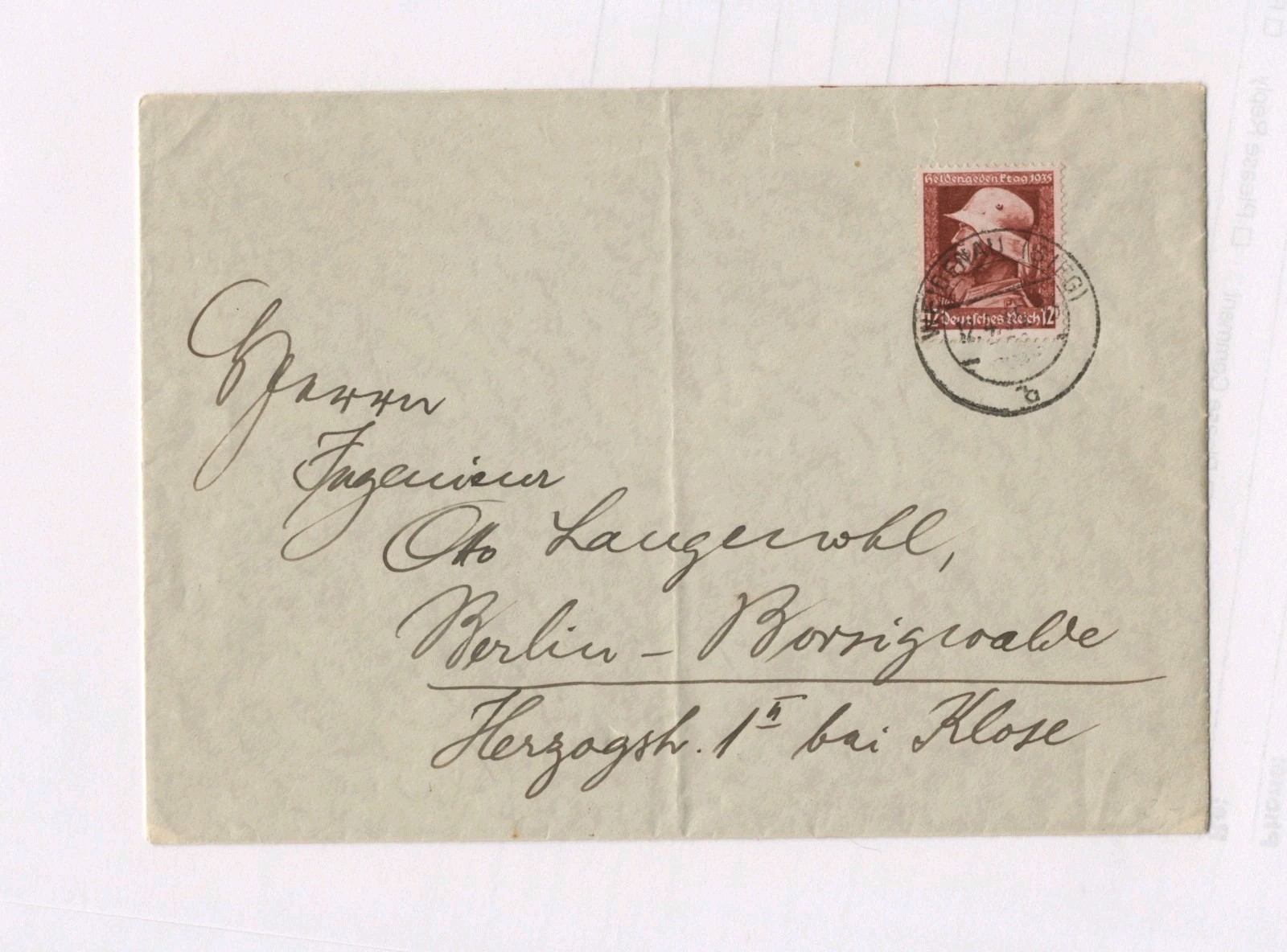 Rare WWII Germany Reich Correspondence letter (Circa. 1935)
