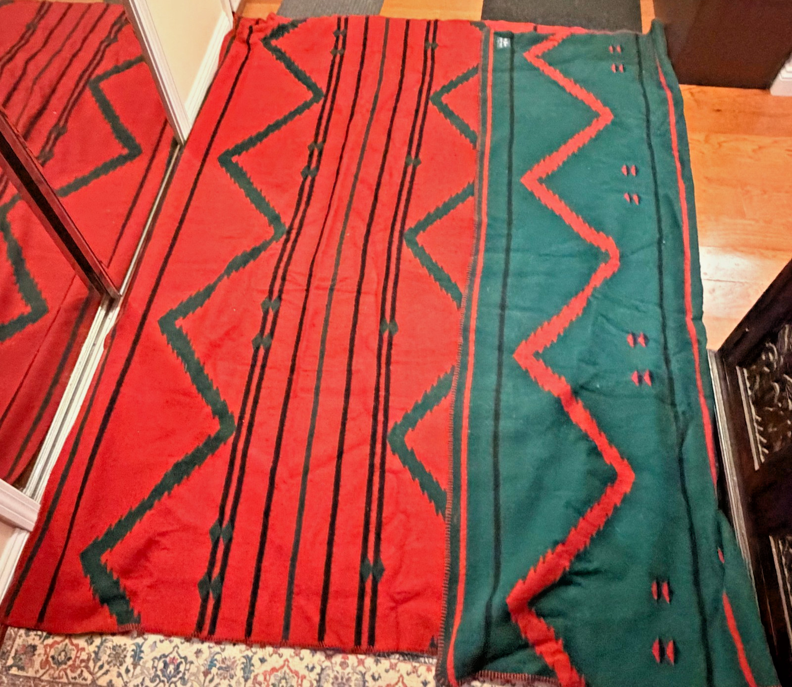 VINTAGE 90s Ralph Lauren Navajo Blanket Wool Switzerland 90 x102 Aztec King Size