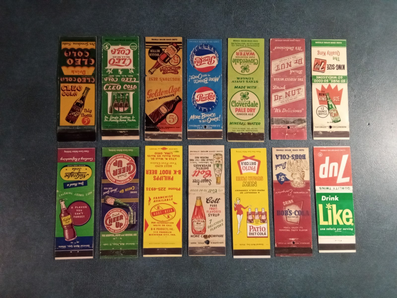 Vintage Soda Advertising Matchcover Lot (14) 1940s-1980s Some Defunct Brands