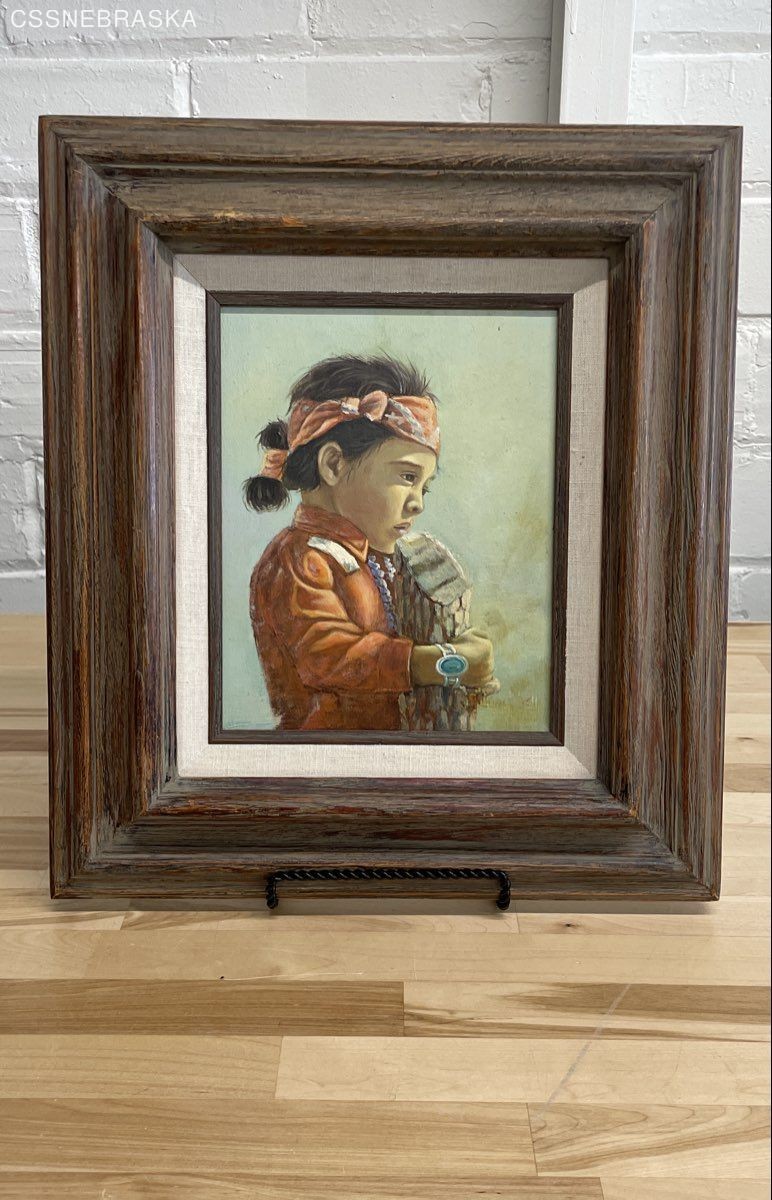 Ridgway Original Oil Painting Native American Boy Portrait 8x10 Signed 1984