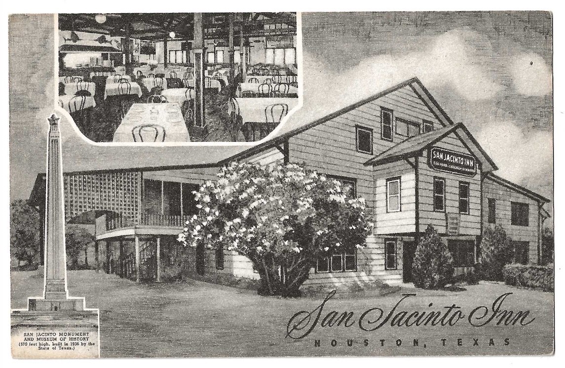 Houston Texas c1940's San Jacinto Inn, hotel dining room, San Jacinto Monument