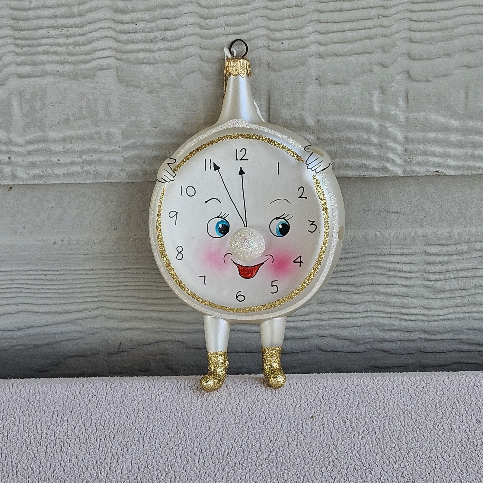 Lord & Taylor Soffieria De Carlini Glass Blown Clock Ornament Christmas White